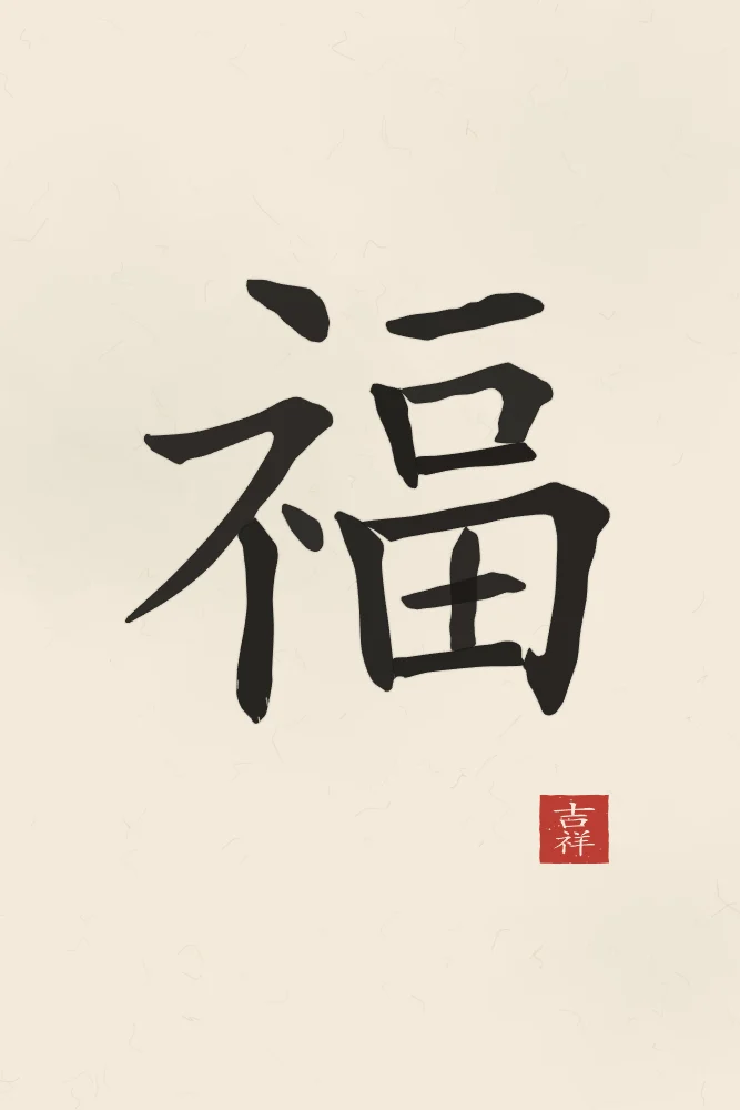Bonheur à l'encre, papier xuan : 福 (fú), Bonheur, bonne fortune