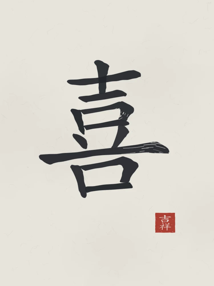 Joie (bonheur) à l'encre, riz gris : 喜 (xǐ), Joie, bonheur