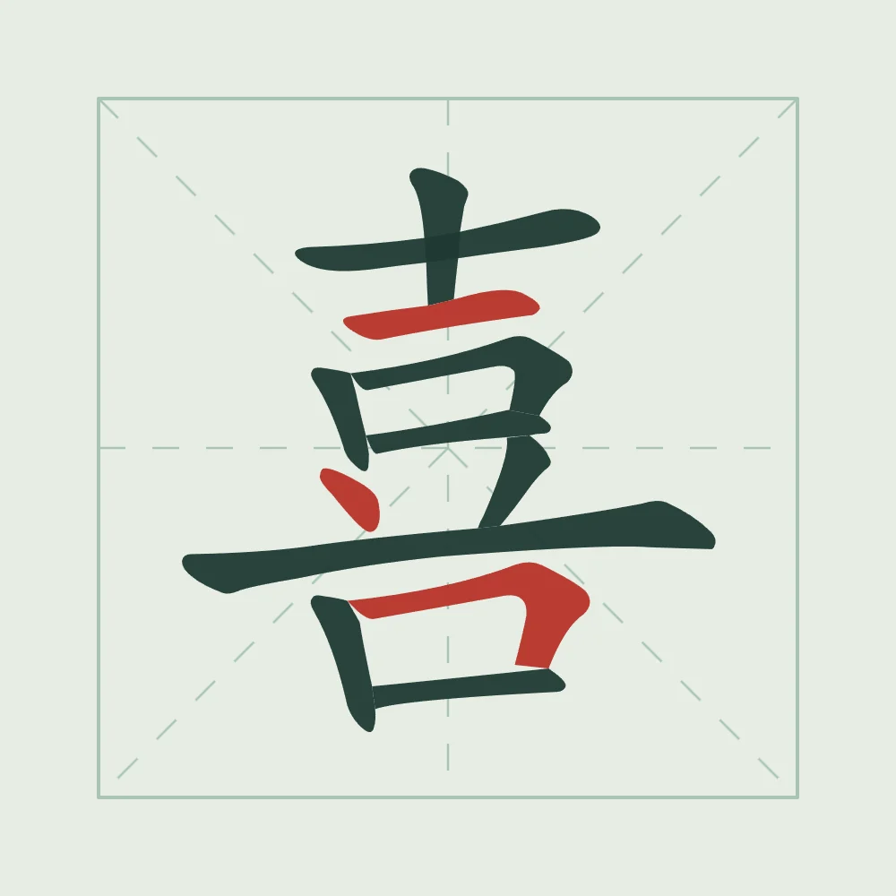 Joie (bonheur) en aplats, jade : 喜 (xǐ), Joie, bonheur
