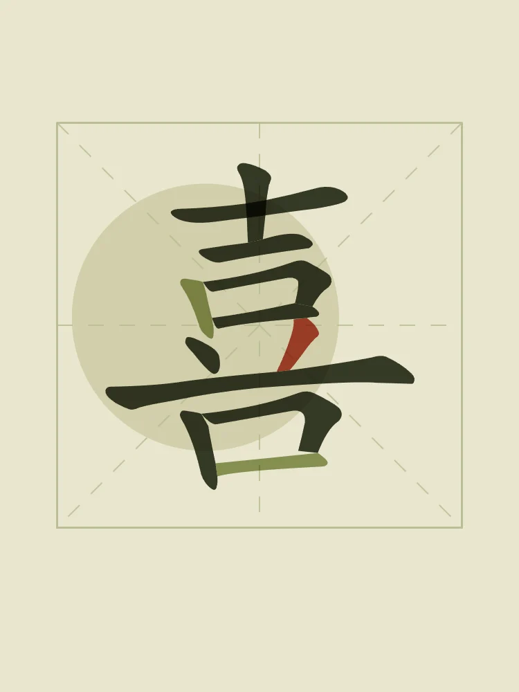 Joie (bonheur) en aplats, thé vert : 喜 (xǐ), Joie, bonheur