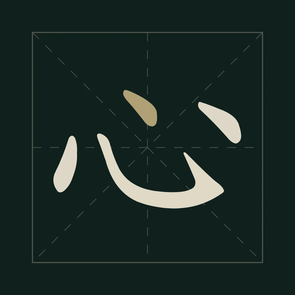Cœur en aplats, nuit de jade : 心 (xīn), Cœur, esprit