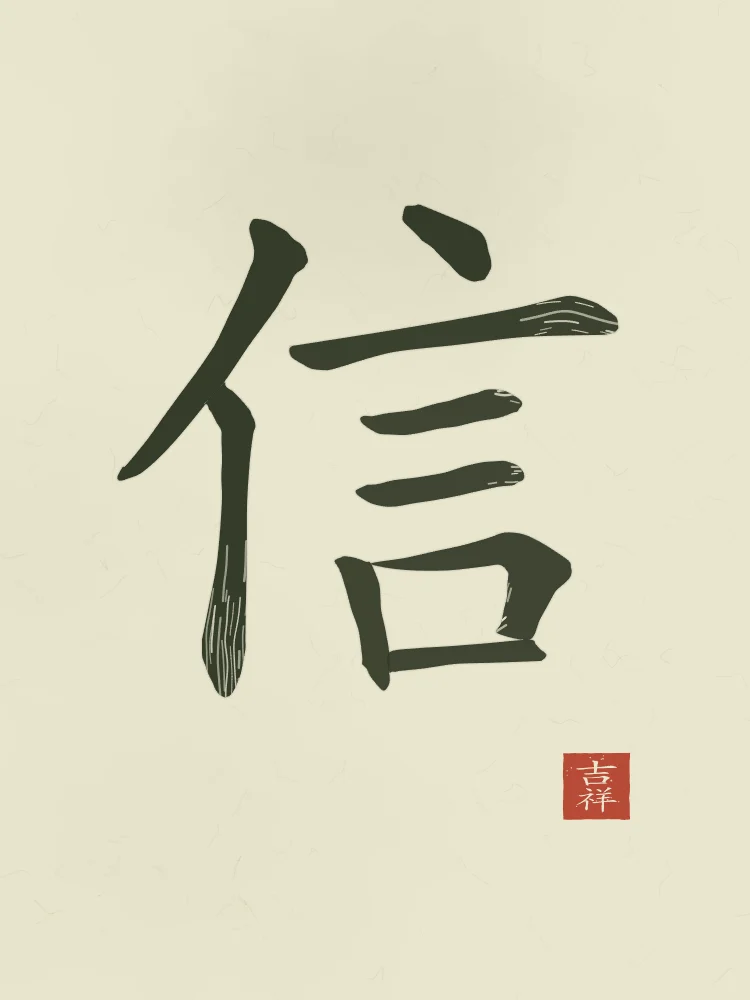 Confiance à l'encre, thé vert : 信 (xìn), Confiance, sincérité