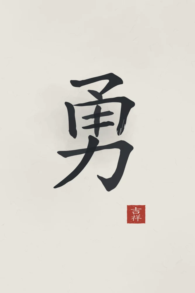 Courage à l'encre, riz gris : 勇 (yǒng), Courage