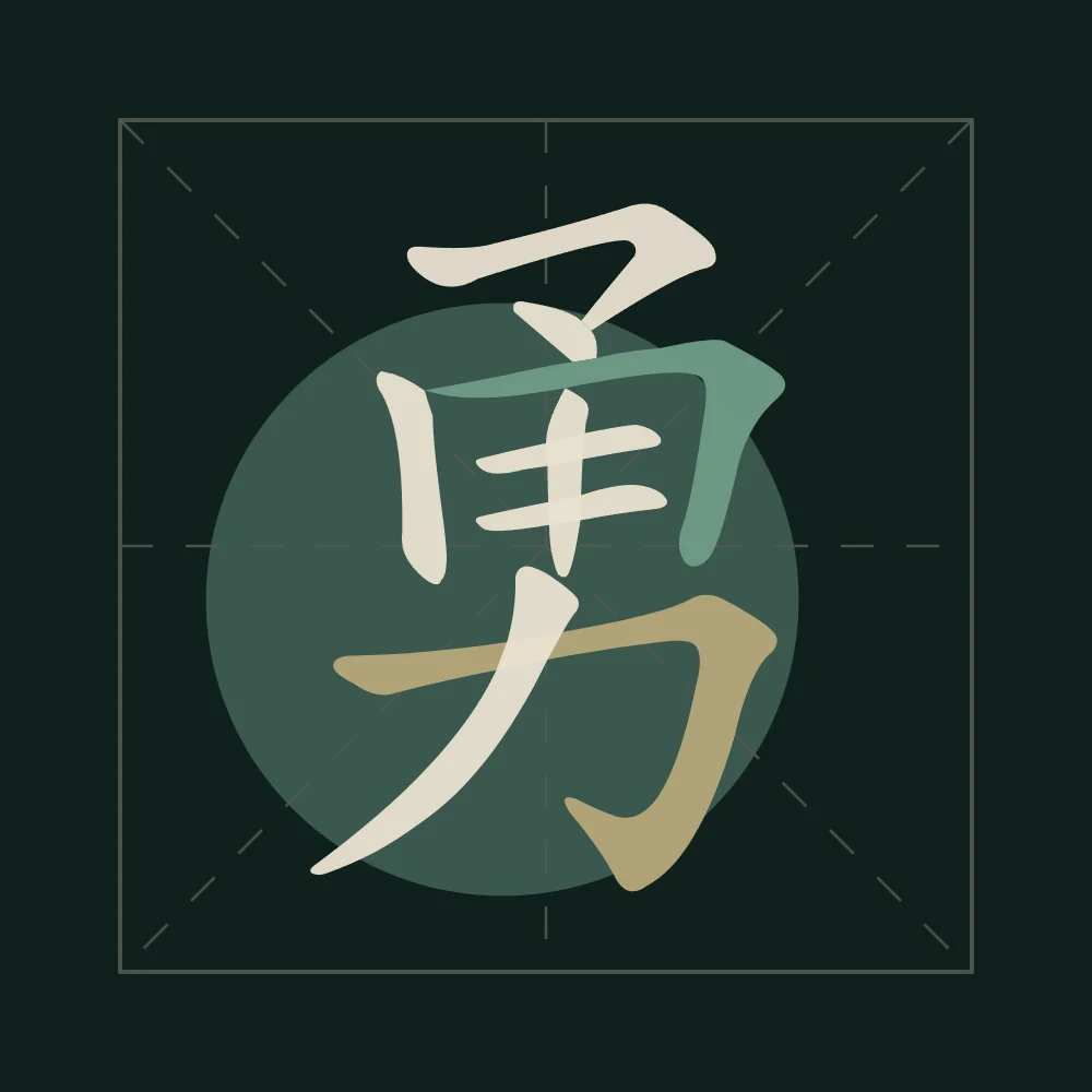Courage en aplats, nuit de jade : 勇 (yǒng), Courage