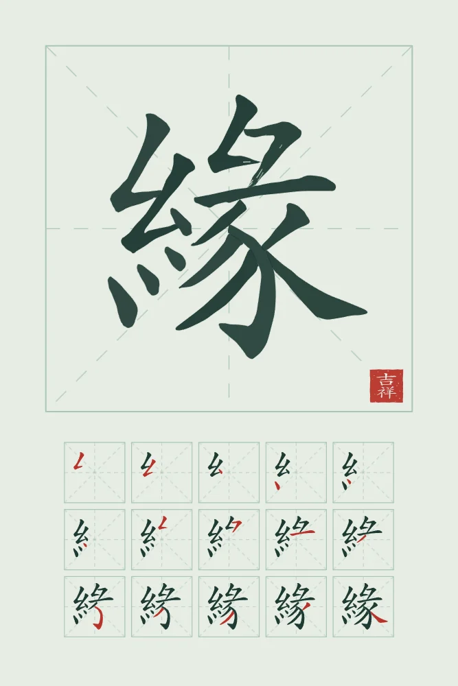 Destin et son ordre des traits, jade : 緣 (yuán), Lien du destin, rencontre prédestinée