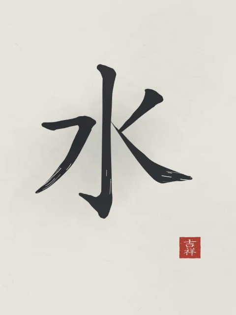 Eau à l'encre, riz gris, tableau caractère chinois eau