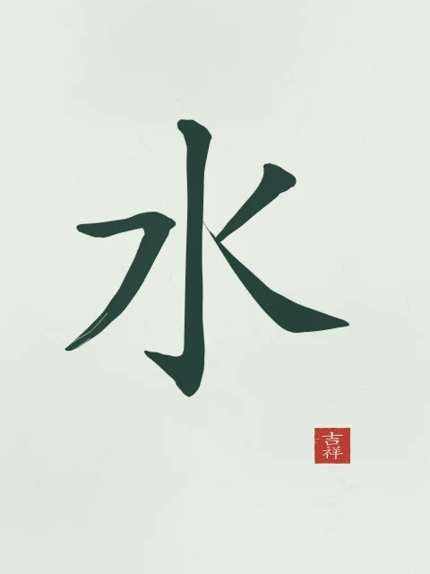 Eau à l'encre, jade, tableau caractère chinois eau