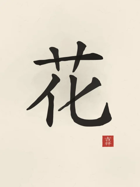Fleur à l'encre, papier xuan, tableau caractère chinois fleur