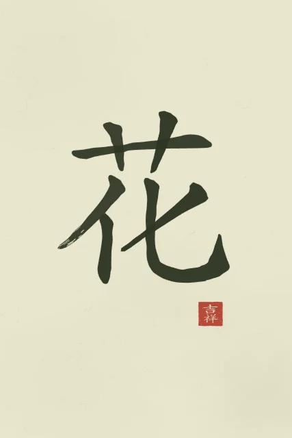 Fleur à l'encre, thé vert, tableau caractère chinois fleur