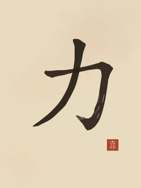 Force à l'encre, sable ocre, tableau caractère chinois force
