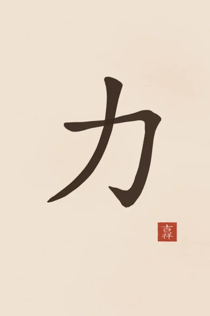 Force à l'encre, terre cuite, tableau caractère chinois force