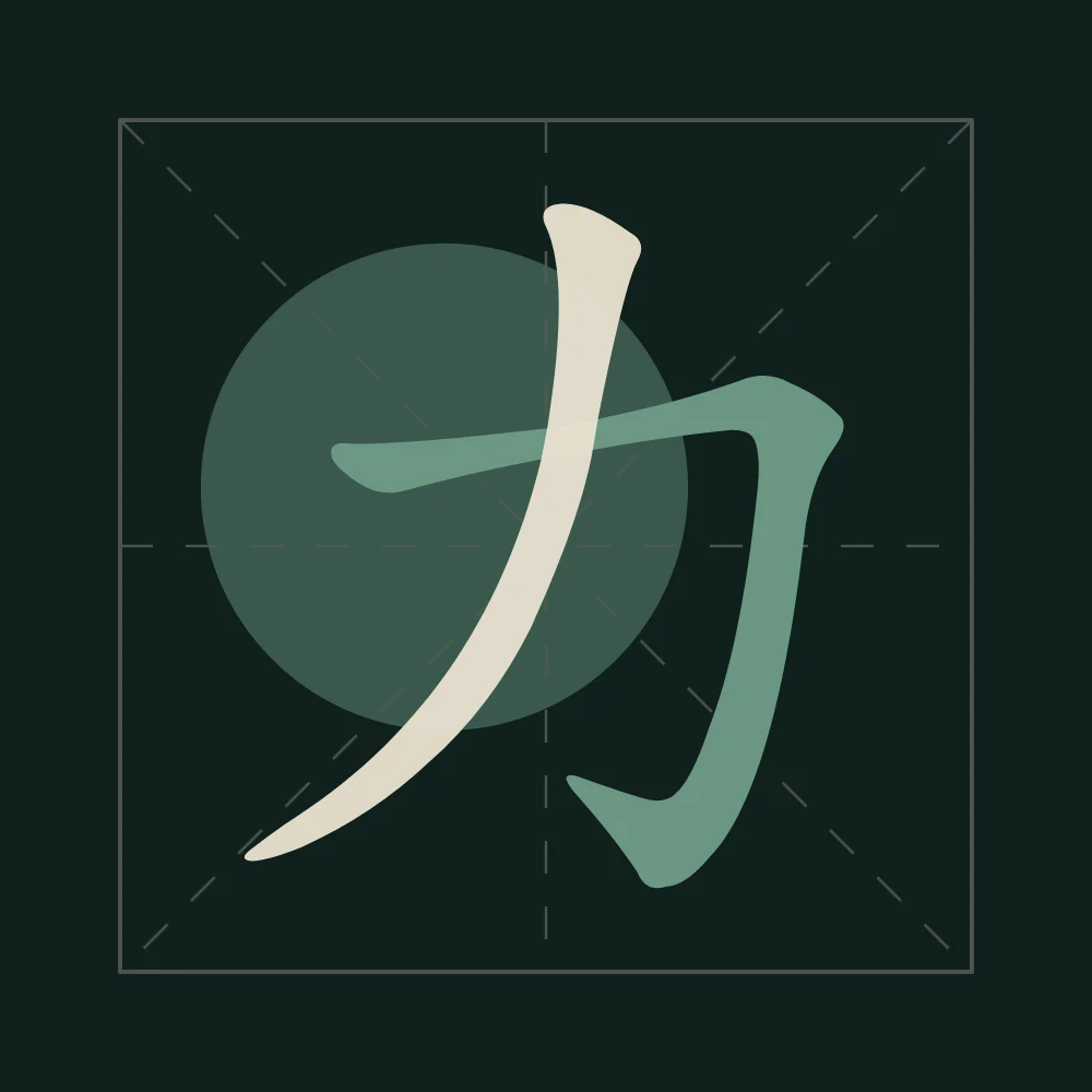 Force en aplats, nuit de jade : 力 (lì), Force