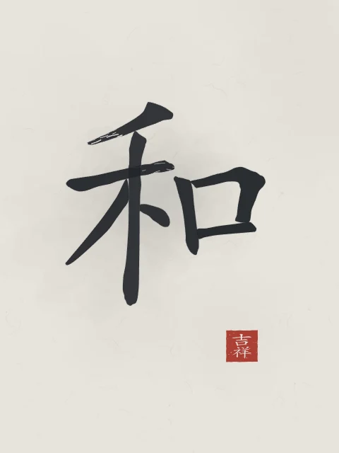 Harmonie à l'encre, riz gris, tableau caractère chinois harmonie