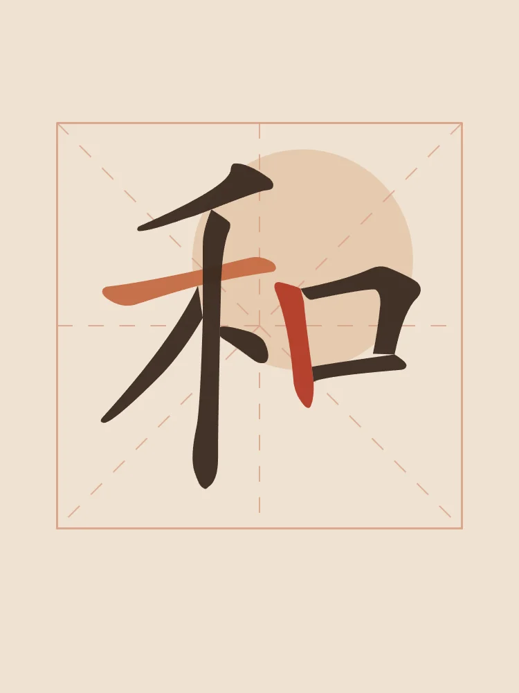 Harmonie en aplats, terre cuite : 和 (hé), Harmonie, paix