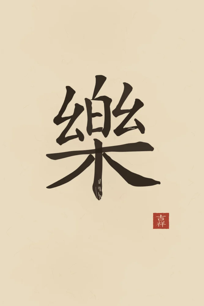 Joie à l'encre, sable ocre : 樂 (lè), Joie