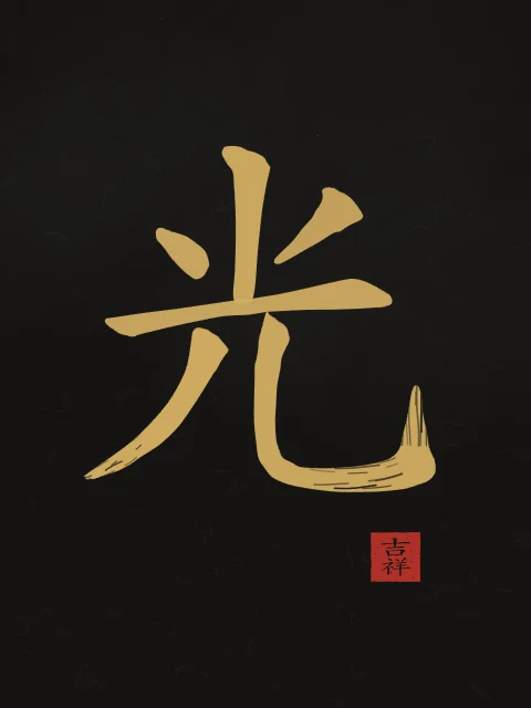 Lumière à l'encre, encre d’or, tableau caractère chinois lumière