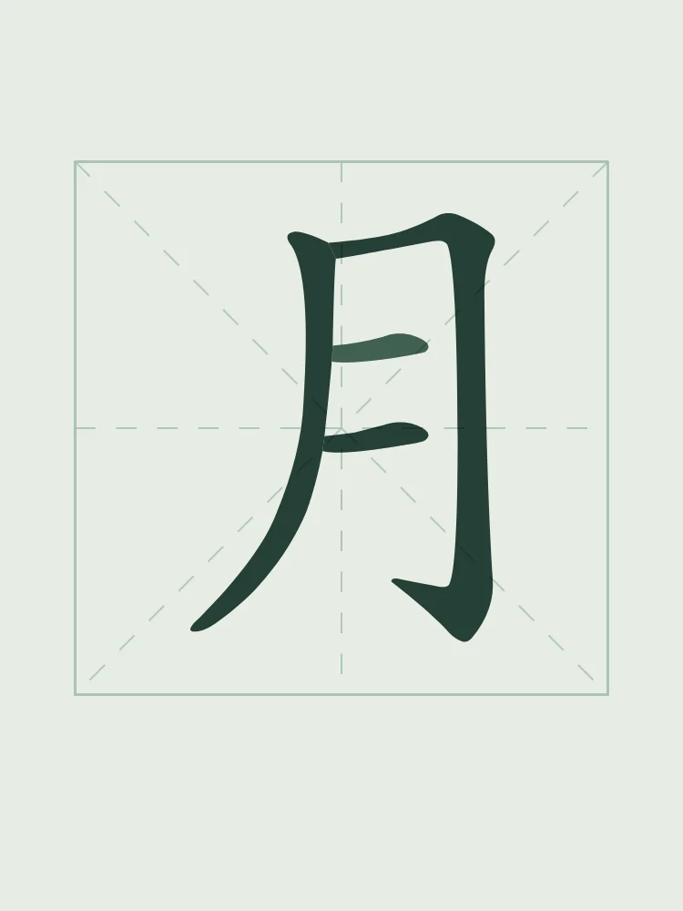 Lune en aplats, jade : 月 (yuè), Lune