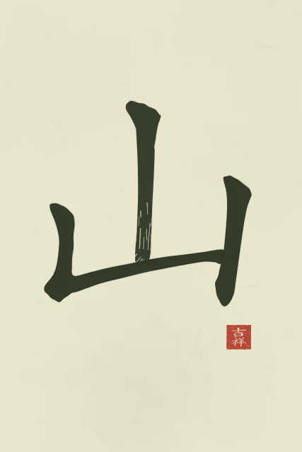 Montagne à l'encre, thé vert, tableau caractère chinois montagne
