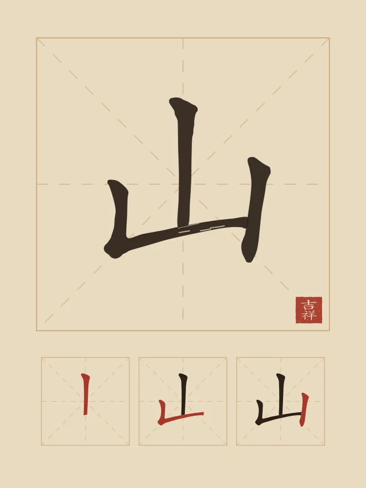 Montagne et son ordre des traits, sable ocre : 山 (shān), Montagne