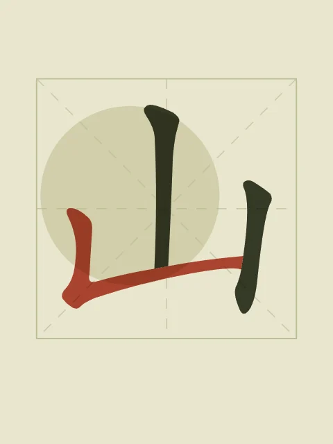 Montagne en aplats, thé vert, tableau caractère chinois montagne
