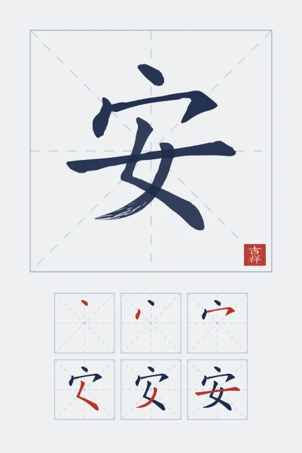 Paix et son ordre des traits, indigo, tableau caractère chinois paix