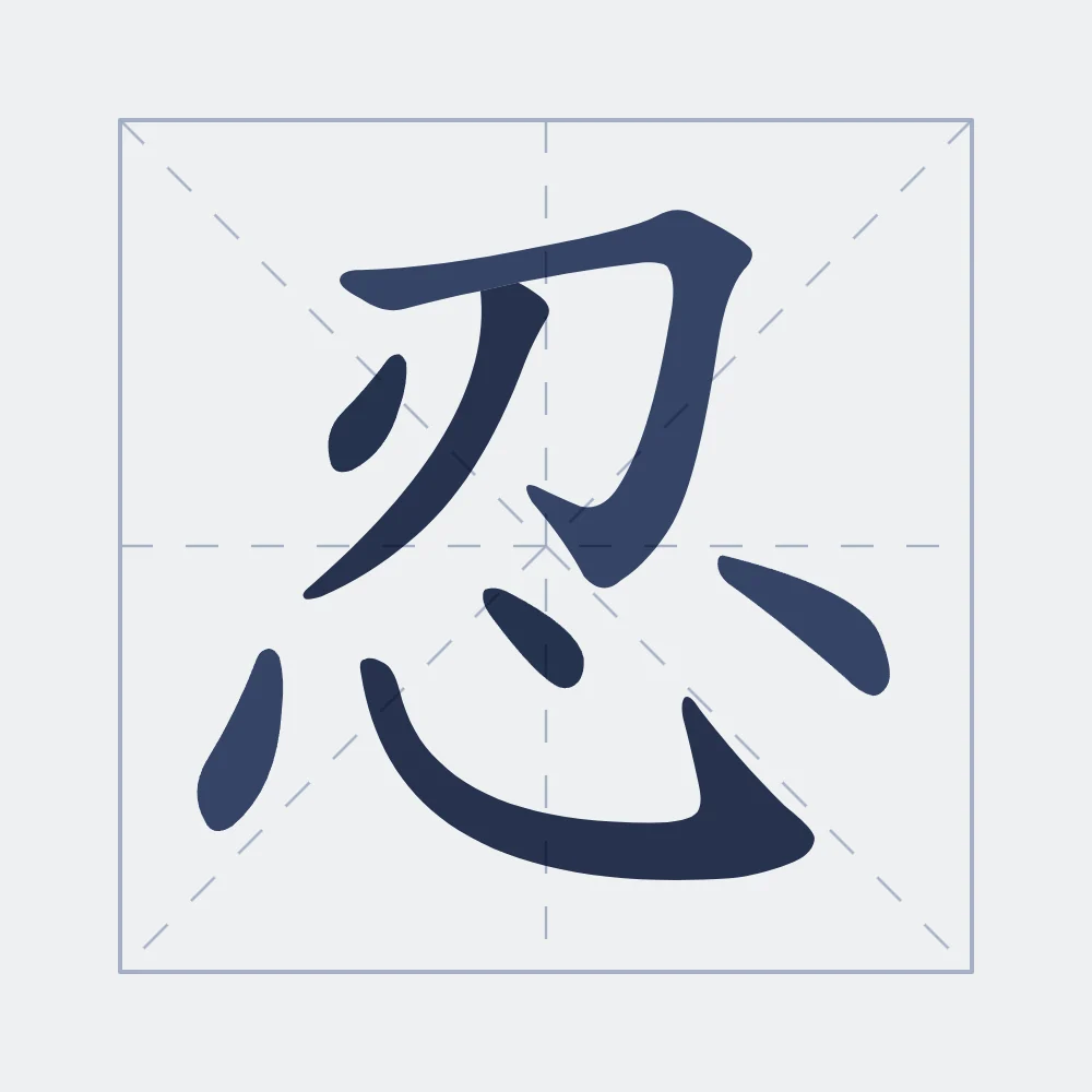 Patience en aplats, indigo : 忍 (rěn), Patience, endurance