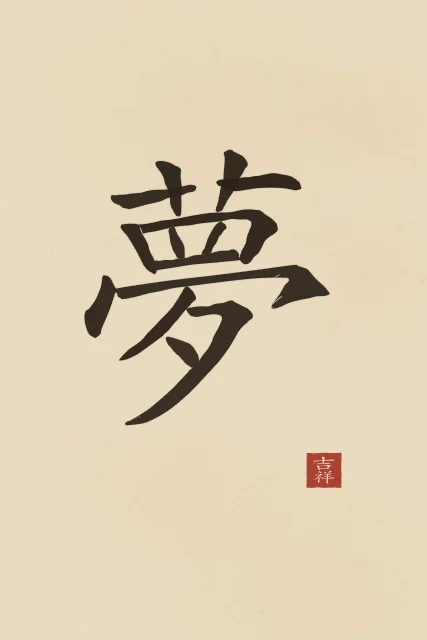 Rêve à l'encre, sable ocre, tableau caractère chinois rêve