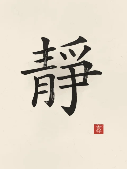 Sérénité à l'encre, papier xuan, tableau caractère chinois sérénité