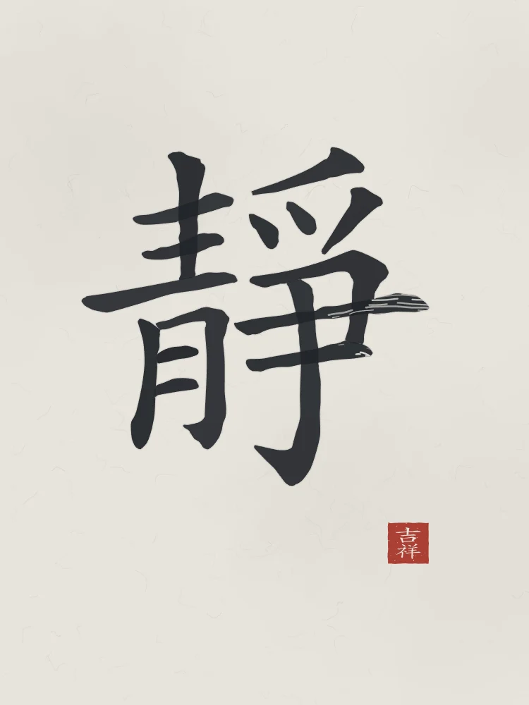 Sérénité à l'encre, riz gris : 靜 (jìng), Calme, sérénité