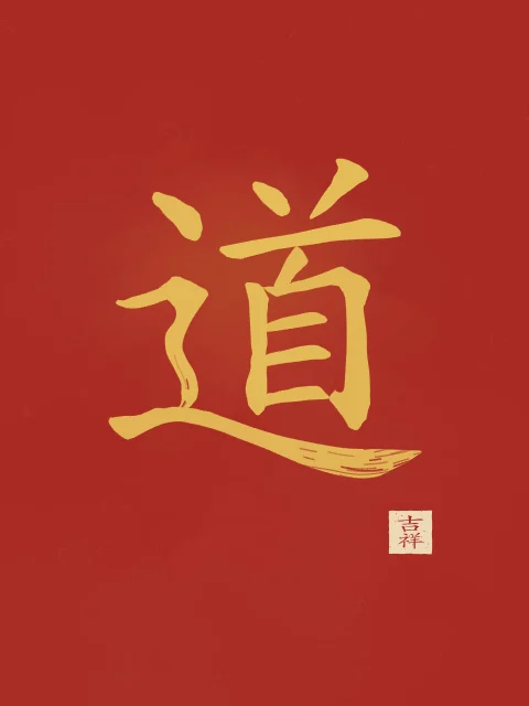 Tao, la Voie à l'encre, laque rouge, tableau caractère chinois Tao
