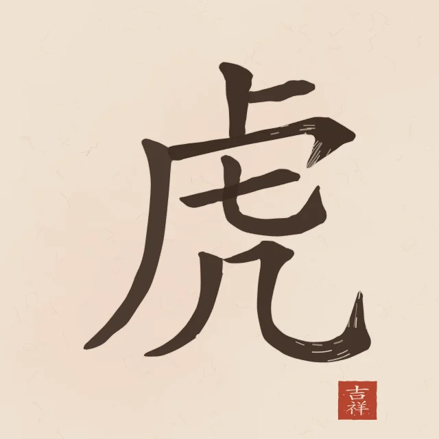 Tigre à l'encre, terre cuite, tableau caractère chinois tigre