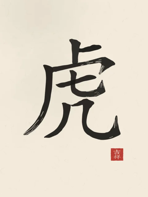 Tigre à l'encre, papier xuan, tableau caractère chinois tigre