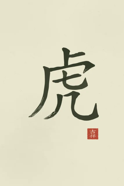 Tigre à l'encre, thé vert, tableau caractère chinois tigre