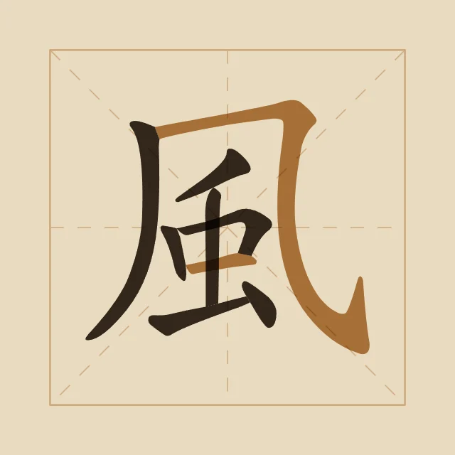 Vent en aplats, sable ocre, tableau caractère chinois vent