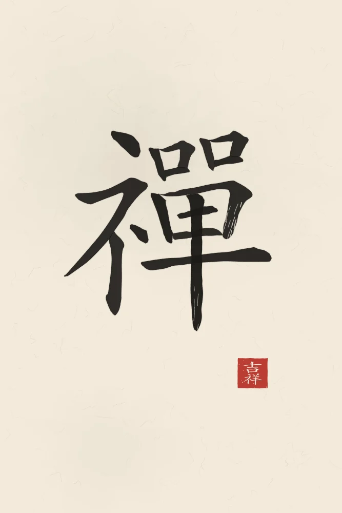 Zen à l'encre, papier xuan : 禪 (chán), Méditation (le Chan, d’où vient le zen)
