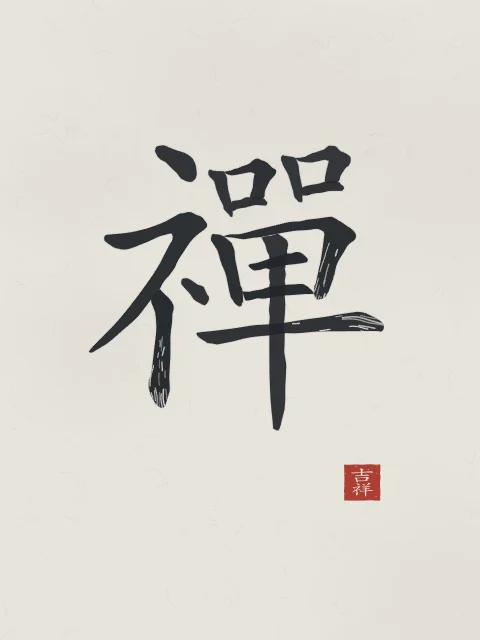 Zen à l'encre, riz gris, tableau caractère chinois zen