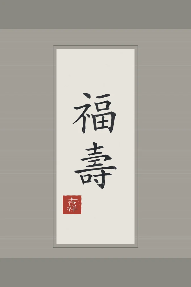 Bonheur et longévité en rouleau, riz gris : 福壽 (fú shòu), Bonheur et longévité