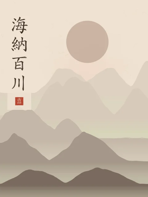 La mer accueille cent rivières sous la lune, terre cuite, tableau calligraphie chinoise la mer accueille cent rivières