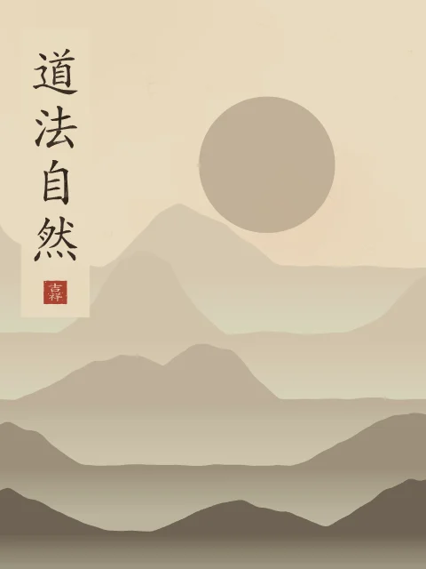 La Voie suit la nature sous la lune, sable ocre, tableau calligraphie chinoise la Voie suit la nature