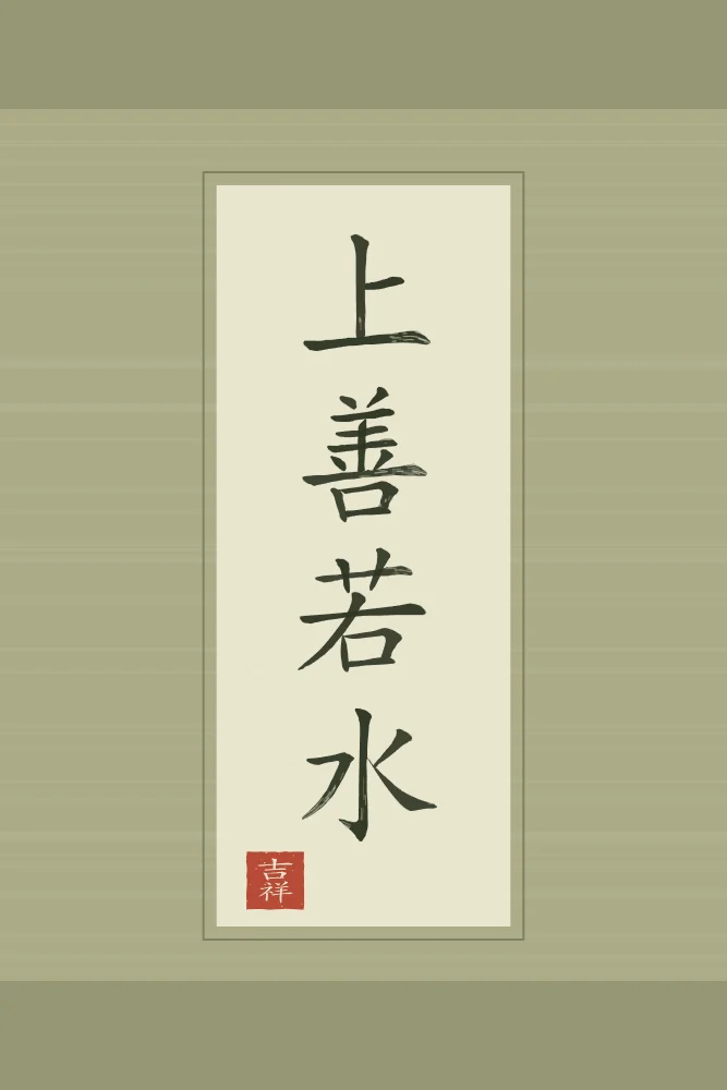 Le bien suprême est comme l’eau en rouleau, thé vert : 上善若水 (shàng shàn ruò shuǐ), Le bien suprême est comme l’eau