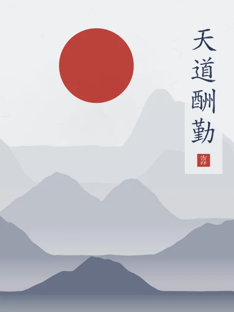 Le Ciel récompense l’effort sous la lune, indigo, tableau calligraphie chinoise le Ciel récompense l’effort
