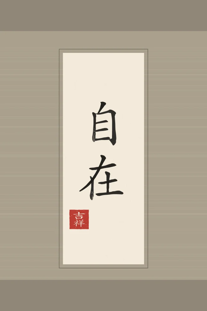 Liberté intérieure en rouleau, papier xuan : 自在 (zì zai), Être libre et à l’aise