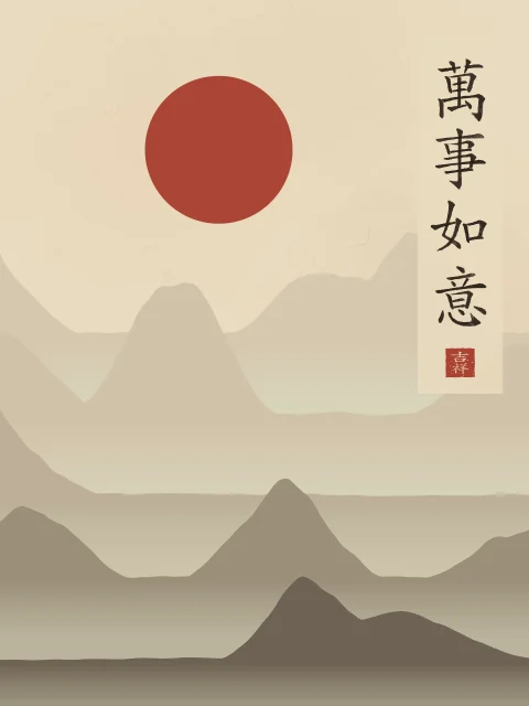 Que tout aille selon vos vœux sous la lune, sable ocre, tableau calligraphie chinoise que tout aille selon vos vœux