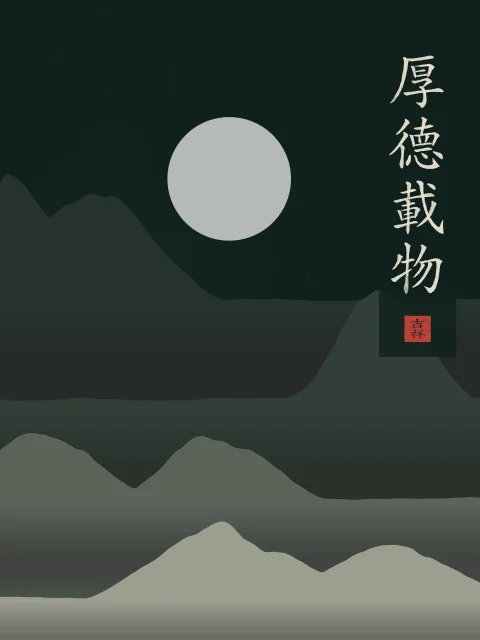 Une vertu profonde sous la lune, nuit de jade, tableau calligraphie chinoise une vertu profonde