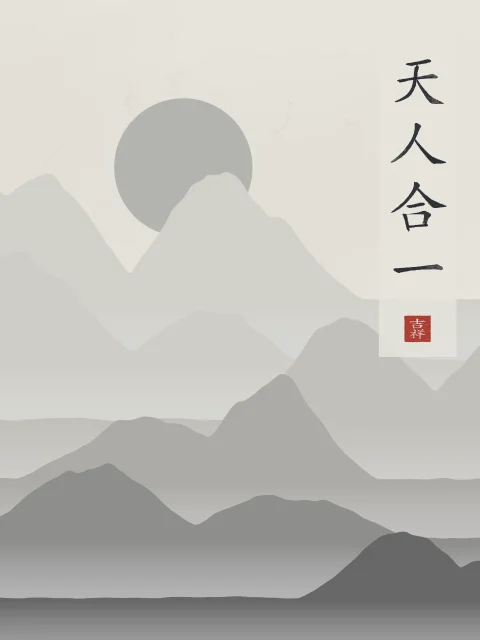 Unité du ciel et de l’homme sous la lune, riz gris, tableau calligraphie chinoise unité du ciel et de l’homme