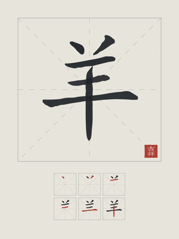 Signe de la Chèvre et son ordre des traits, riz gris : 羊 (yáng), Chèvre