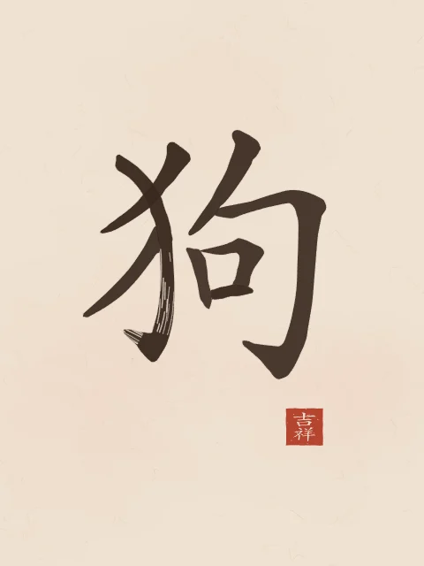Signe du Chien à l'encre, terre cuite, tableau signe chinois chien