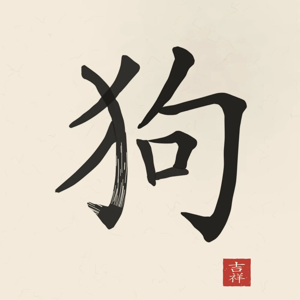 Signe du Chien à l'encre, papier xuan : 狗 (gǒu), Chien