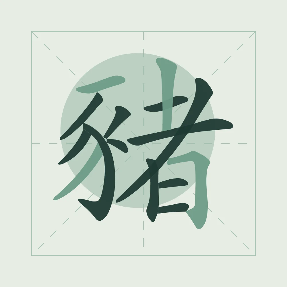 Signe du Cochon en aplats, jade : 豬 (zhū), Cochon