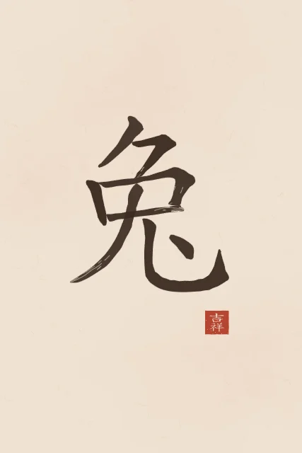 Signe du Lapin à l'encre, terre cuite, tableau signe chinois lapin
